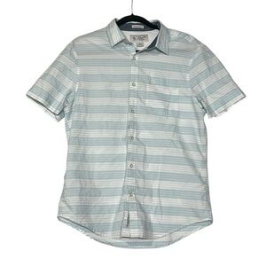 Penguin by Munsingwear Blue & White Striped Button Up Shirt Short Sleeve Size M